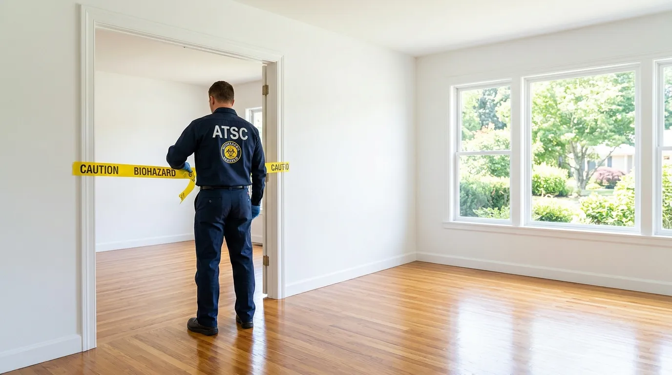 Certified biohazard cleanup crew performing Decomposition Cleanup in Centereach